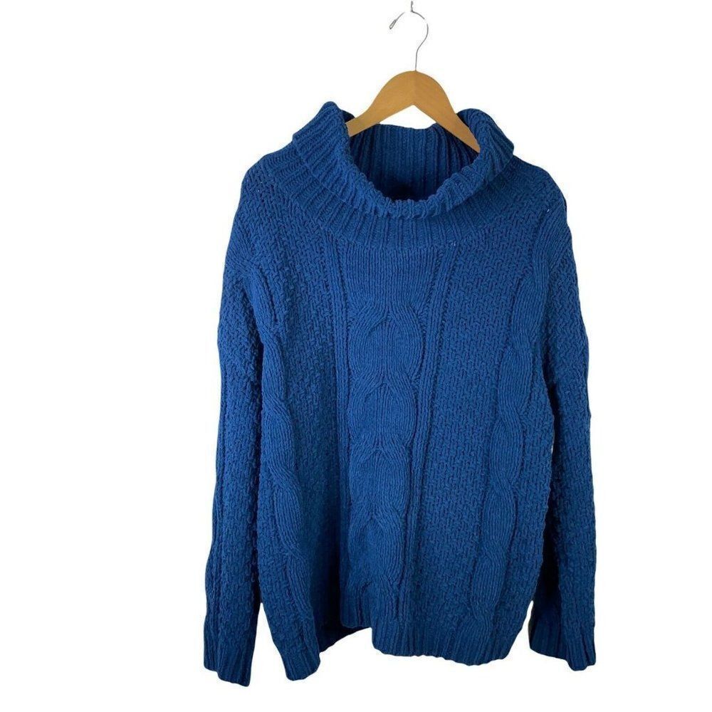 Just Madison Pullover Sweater Womens XL Blue Chunky Knit Cowl Collar Long Sleeve